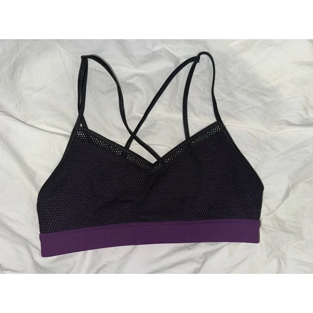 Alo purple and black Sports‎ Bra with mesh overlay size small
